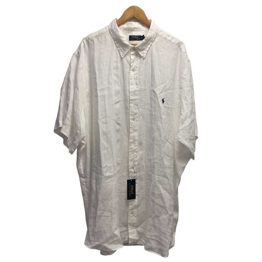 Polo Ralph Lauren Men's Size 3XLT Tall Button Down S/S Pony White Shirt Linen